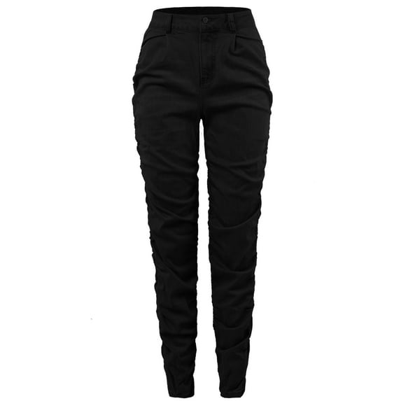 A2Y Women's Back Pockets Pleated Ruched Stacked Denim Jeans Black S