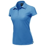 A2Y Women's Basic Casual 4-Button Junior-Fit PK Ring Spun Cotton Pique Polo Shirt Costal Blue M