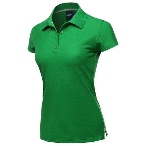 A2Y Women's Basic Casual 4-Button Junior-Fit PK Ring Spun Cotton Pique Polo Shirt Kelly Green 2XL