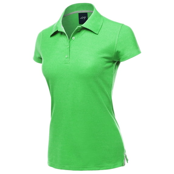 A2Y Women's Basic Casual 4-Button Junior-Fit PK Ring Spun Cotton Pique Polo Shirt Neon Green S
