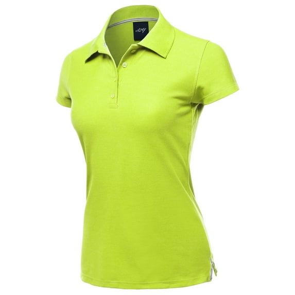 A2Y Women's Basic Casual 4-Button Junior-Fit PK Ring Spun Cotton Pique Polo Shirt Neon Yellow 2XL