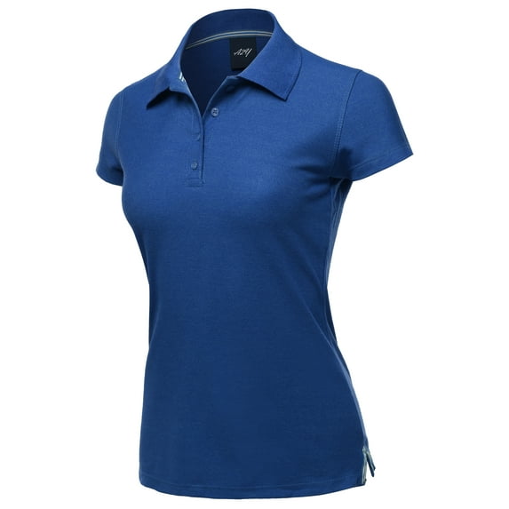 A2Y Women's Basic Casual 4-Button Junior-Fit PK Ring Spun Cotton Pique Polo Shirt Royal L