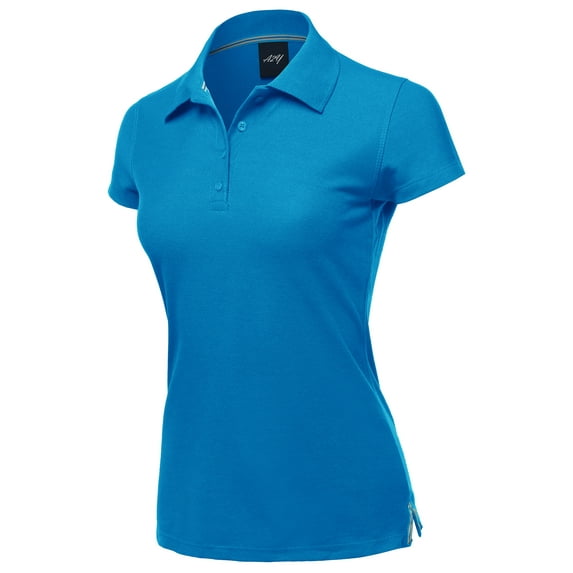 A2Y Women's Basic Casual 4-Button Junior-Fit PK Ring Spun Cotton Pique Polo Shirt Turquoise XL
