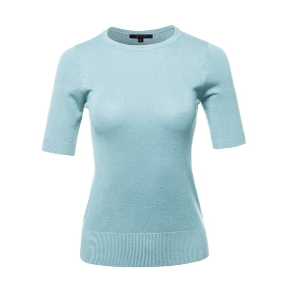 A2Y Women's Basic Casual Colorful 1/2 Sleeve Knit Pullover Sweator Top Lightblue XL