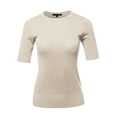 thumbnail image 1 of A2Y Women's Basic Casual Colorful 1/2 Sleeve Knit Pullover Sweator Top Oatmeal M, 1 of 6