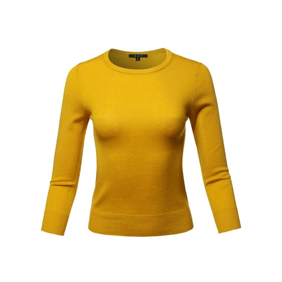 A2Y Women's Basic Casual Colorful 3/4 Sleeve Knit Pullover Sweator Top Honey L