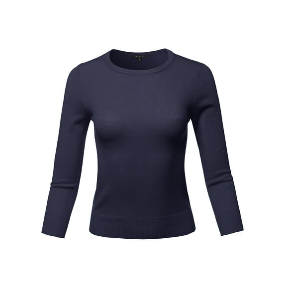 A2Y Women's Basic Casual Colorful 3/4 Sleeve Knit Pullover Sweator Top Navy S