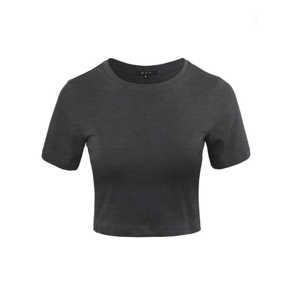 A2Y Women's Basic Casual Crew Neck Short Sleeve Crop Tops T Shirts Charcoal L
