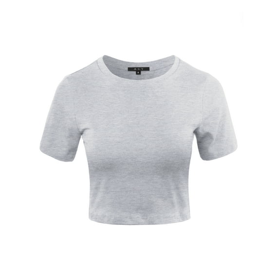 A2Y Women's Basic Casual Crew Neck Short Sleeve Crop Tops T Shirts Heather Grey S