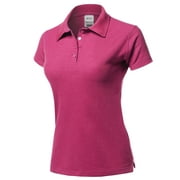 A2Y Women's Basic Casual Essentials 4-Button Junior-Fit PK Cotton Pique Polo Shirt Fuchsia 2XL