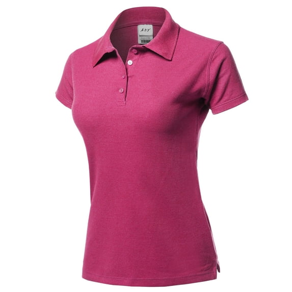 A2Y Women's Basic Casual Essentials 4-Button Junior-Fit PK Cotton Pique Polo Shirt Fuchsia 2XL