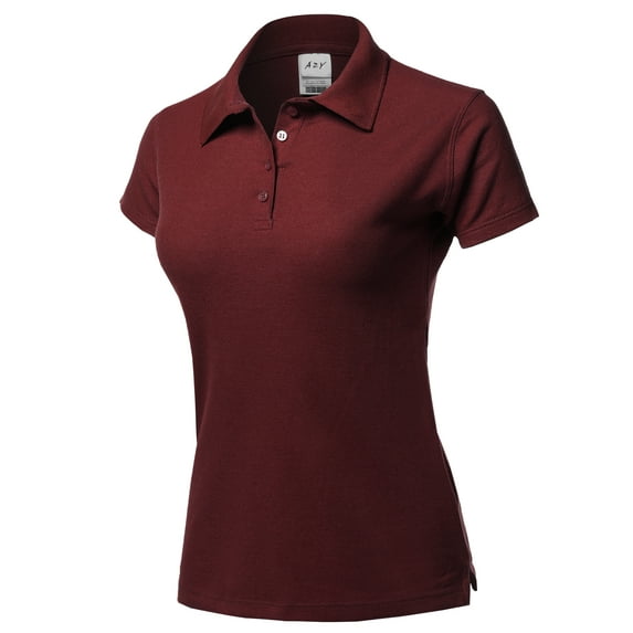 A2Y Women's Basic Casual Essentials 4-Button Junior-Fit PK Cotton Pique Polo Shirt Maroon S
