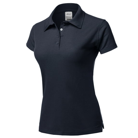 A2Y Women's Basic Casual Essentials 4-Button Junior-Fit PK Cotton Pique Polo Shirt Navy 2XL
