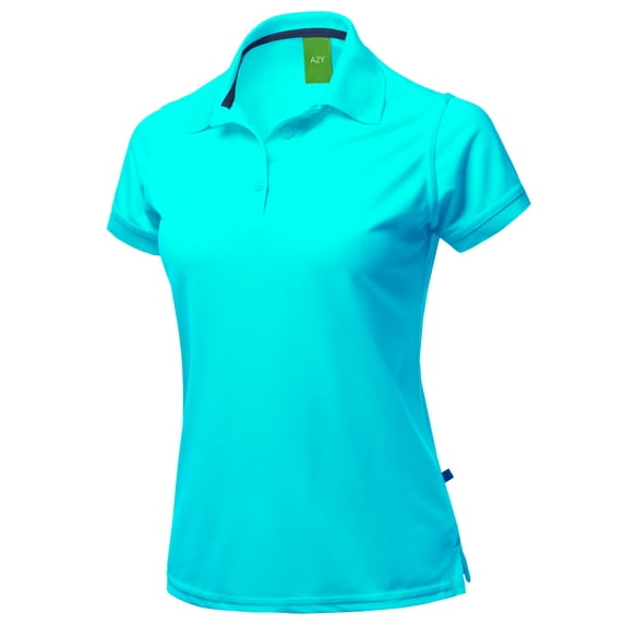 A2Y Women's Basic Casual Essentials 4-Button Junior-Fit Polyester Polo Shirt Aqua L
