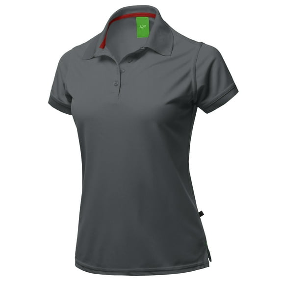 A2Y Women's Basic Casual Essentials 4-Button Junior-Fit Polyester Polo Shirt Charcoal L