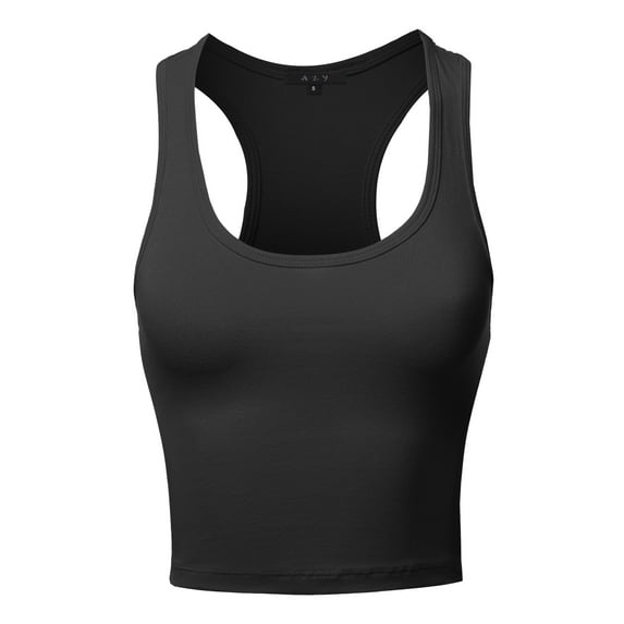 A2Y Women's Basic Cotton Casual Scoop Neck Cropped Racerback Tank Tops Black XL
