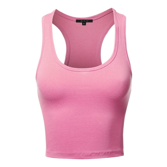 A2Y Women's Basic Cotton Casual Scoop Neck Cropped Racerback Tank Tops Candy Pink S