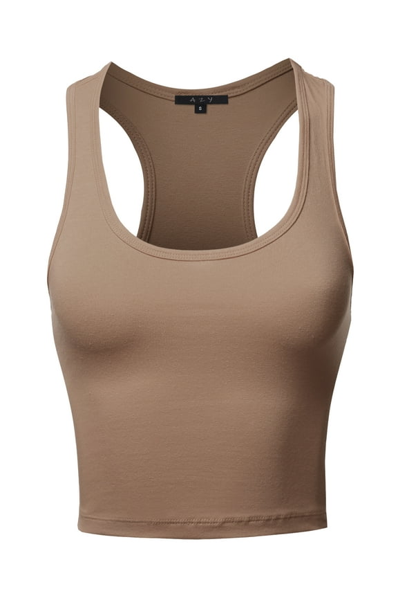 Women's Basic Cotton Casual Scoop Neck Cropped Racerback Tank Tops Mocha XS