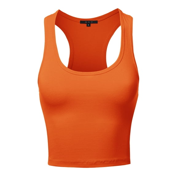 A2Y Women's Basic Cotton Casual Scoop Neck Cropped Racerback Tank Tops Orange L