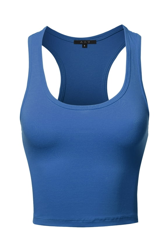 Women's Basic Cotton Casual Scoop Neck Cropped Racerback Tank Tops Sapphire XS
