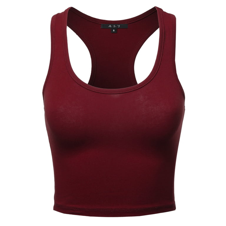 A2Y Women's Basic Cotton Casual Scoop Neck Sleeveless Cropped Racerback Tank  Tops Burgundy S 