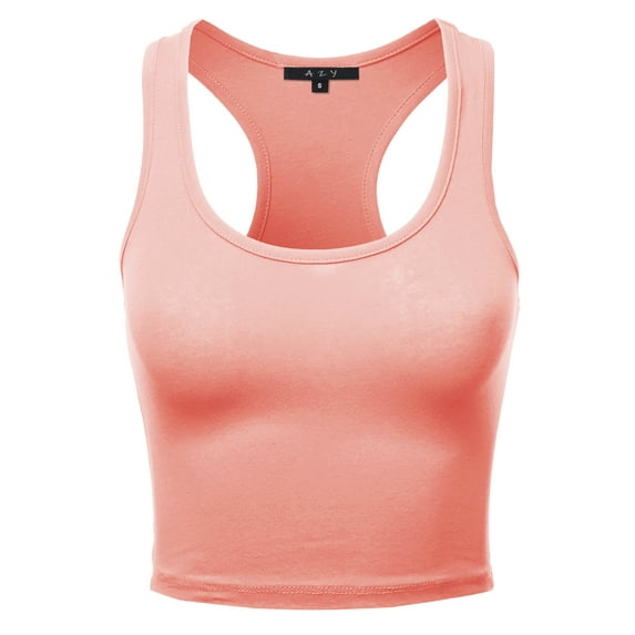 A2Y Women's Basic Cotton Casual Scoop Neck Sleeveless Cropped Racerback Tank Tops Dusty Pink XS