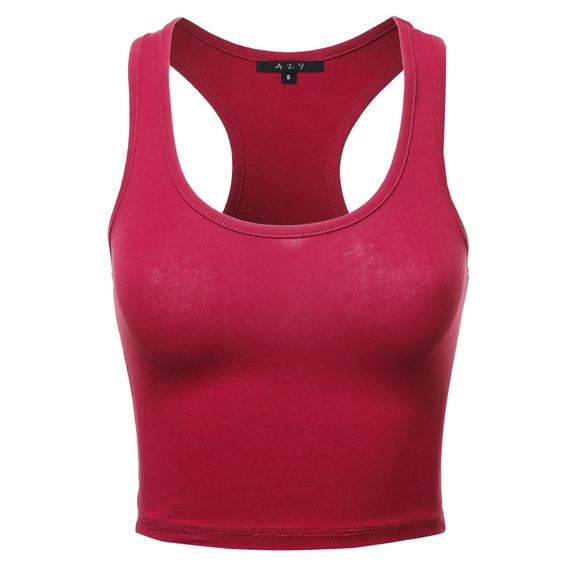 A2Y Women's Basic Cotton Casual Scoop Neck Sleeveless Cropped Racerback Tank Tops Fuchsia S