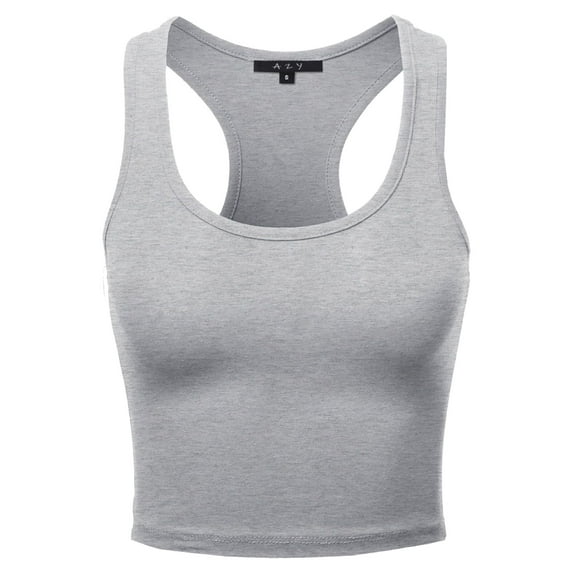 A2Y Women's Basic Cotton Casual Scoop Neck Sleeveless Cropped Racerback Tank Tops Heather Grey M