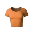 thumbnail image 1 of A2Y Women's Basic Cute Scoop Neck Cotton Short Sleeve Crop Top Ash Mustard S, 1 of 5