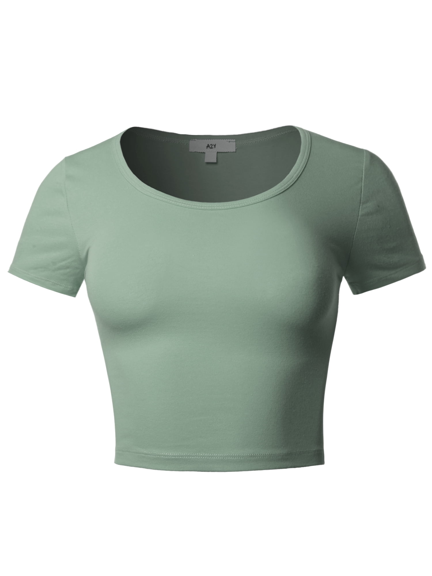 Women's Cotton Scoop Neck Crop Top - Basic Short Sleeve Tee In Ash Mocha | Size Large - View #3