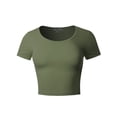 thumbnail image 1 of A2Y Women's Basic Cute Scoop Neck Cotton Short Sleeve Crop Top Light Olive M, 1 of 5