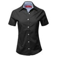 thumbnail image 1 of A2Y Women's Basic Durable Short Sleeve Button Down Business Office Formal Ladies Shirt Black L, 1 of 6