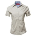thumbnail image 1 of A2Y Women's Basic Durable Short Sleeve Button Down Business Office Formal Ladies Shirt Khaki S, 1 of 6