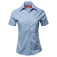 thumbnail image 1 of A2Y Women's Basic Durable Short Sleeve Button Down Business Office Formal Ladies Shirt Lightblue S, 1 of 6