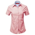 thumbnail image 1 of A2Y Women's Basic Durable Short Sleeve Button Down Business Office Formal Ladies Shirt Pink Oxford M, 1 of 6