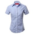thumbnail image 1 of A2Y Women's Basic Durable Short Sleeve Button Down Business Office Formal Ladies Shirt Plaid Royal 3XL, 1 of 6