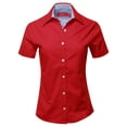 thumbnail image 1 of A2Y Women's Basic Durable Short Sleeve Button Down Business Office Formal Ladies Shirt Red 2XL, 1 of 6