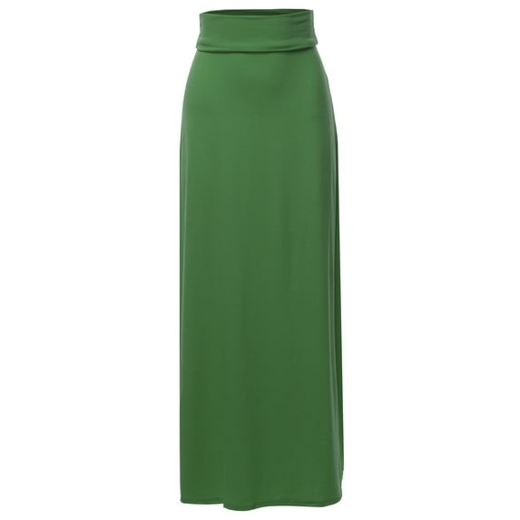 A2Y Women's Basic Foldable High Waist Floor Length Maxi Skirts Army Green 3XL