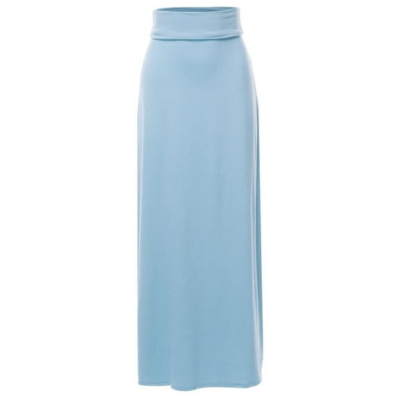 A2Y Women's Basic Foldable High Waist Floor Length Maxi Skirts Ash Blue S