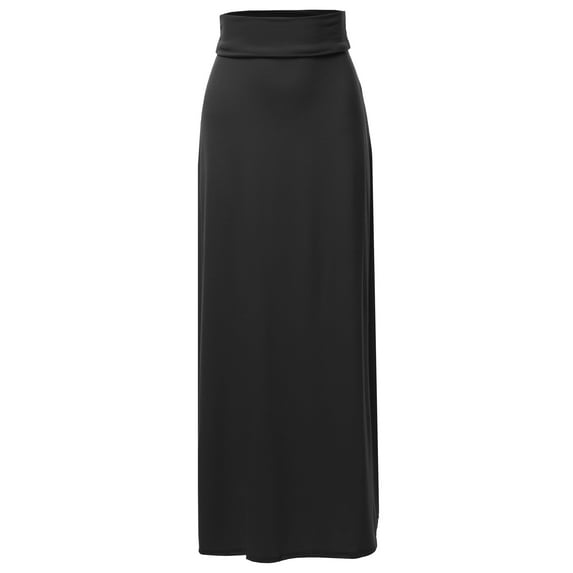 A2Y Women's Basic Foldable High Waist Floor Length Maxi Skirts Black S
