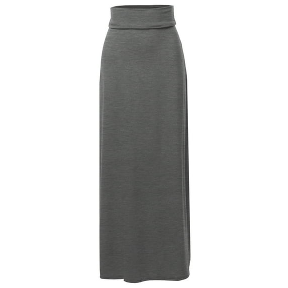 A2Y Women's Basic Foldable High Waist Floor Length Maxi Skirts Charcoal M