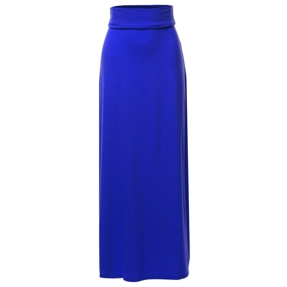 A2Y Women's Basic Foldable High Waist Floor Length Maxi Skirts Denim Blue XL