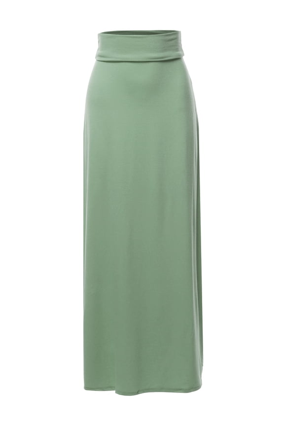 Women's Basic Foldable High Waist Floor Length Maxi Skirts Light Olive 2XL