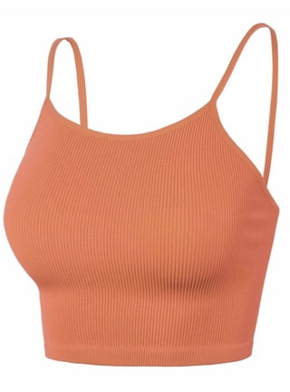 Women's Ribbed Cami Crop Tops Cropped Camisole with Built in Bra