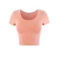 thumbnail image 1 of A2Y Women's Basic Ribbed Short Sleeve Rayon Crew Neck Fitted Crop Top Tee Ballet Pink L, 1 of 5