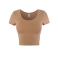 thumbnail image 1 of A2Y Women's Basic Ribbed Short Sleeve Rayon Crew Neck Fitted Crop Top Tee Mocha Latte L, 1 of 5