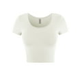 thumbnail image 1 of A2Y Women's Basic Ribbed Short Sleeve Rayon Crew Neck Fitted Crop Top Tee White L, 1 of 5