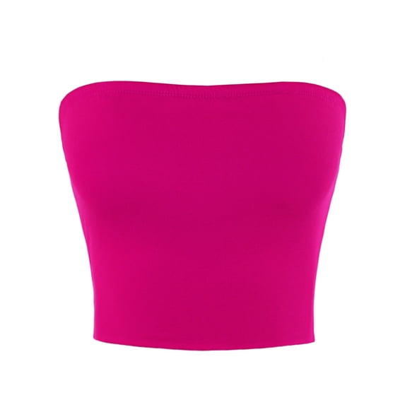 A2Y Women's Basic Sexy Cute Tube Strapless Cotton Tank Top Spring Hot Pink M