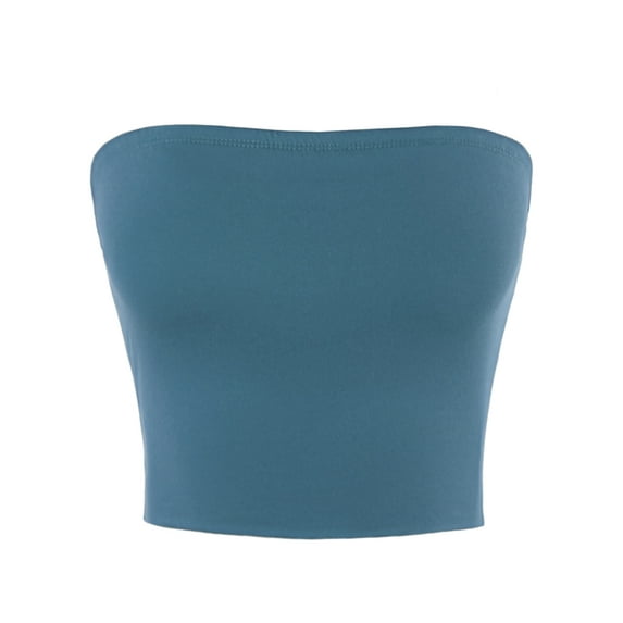 A2Y Women's Basic Sexy Cute Tube Strapless Cotton Tank Top Steel Blue L