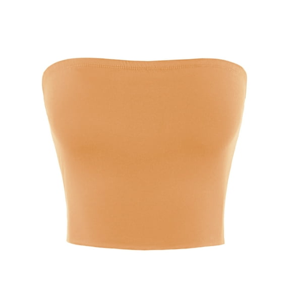 A2Y Women's Basic Sexy Cute Tube Strapless Cotton Tank Top Toffee S